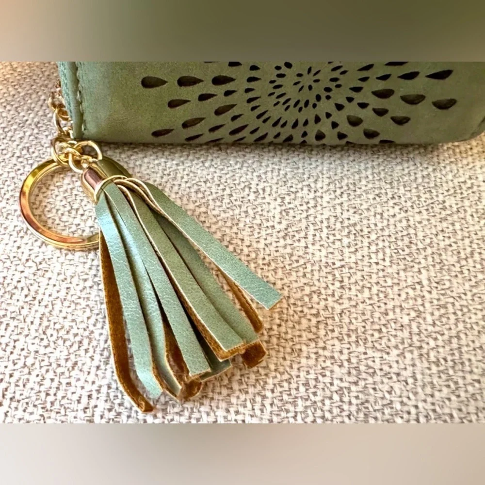 New Sage Green Faux Leather Zippered RFID Blocking Card Holder Wallet - Picture 3 of 5